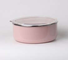 Миска эмалированная Ø16см, 1,0л, Пастель, розовый, крышка - акрил, Катюша, арт.7611-100-2